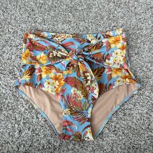 Kortni Jeane Women's High Waisted Tie Front Swim Bottom in Sweet Hibiscus Small